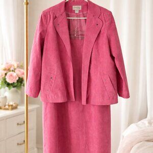 Vintage Pink Ultrasuede Skirt Suit | 2-Piece Jacket & Skirt Set | Size 16